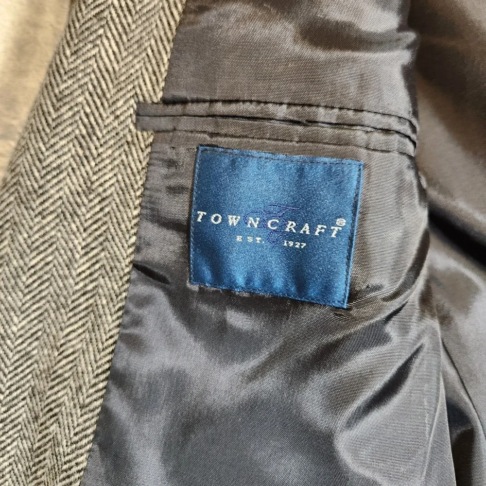Towncraft Blazer Men's 40R Gray Herringbone Tweed Wool/Lana‎ Sport Coat Jacket